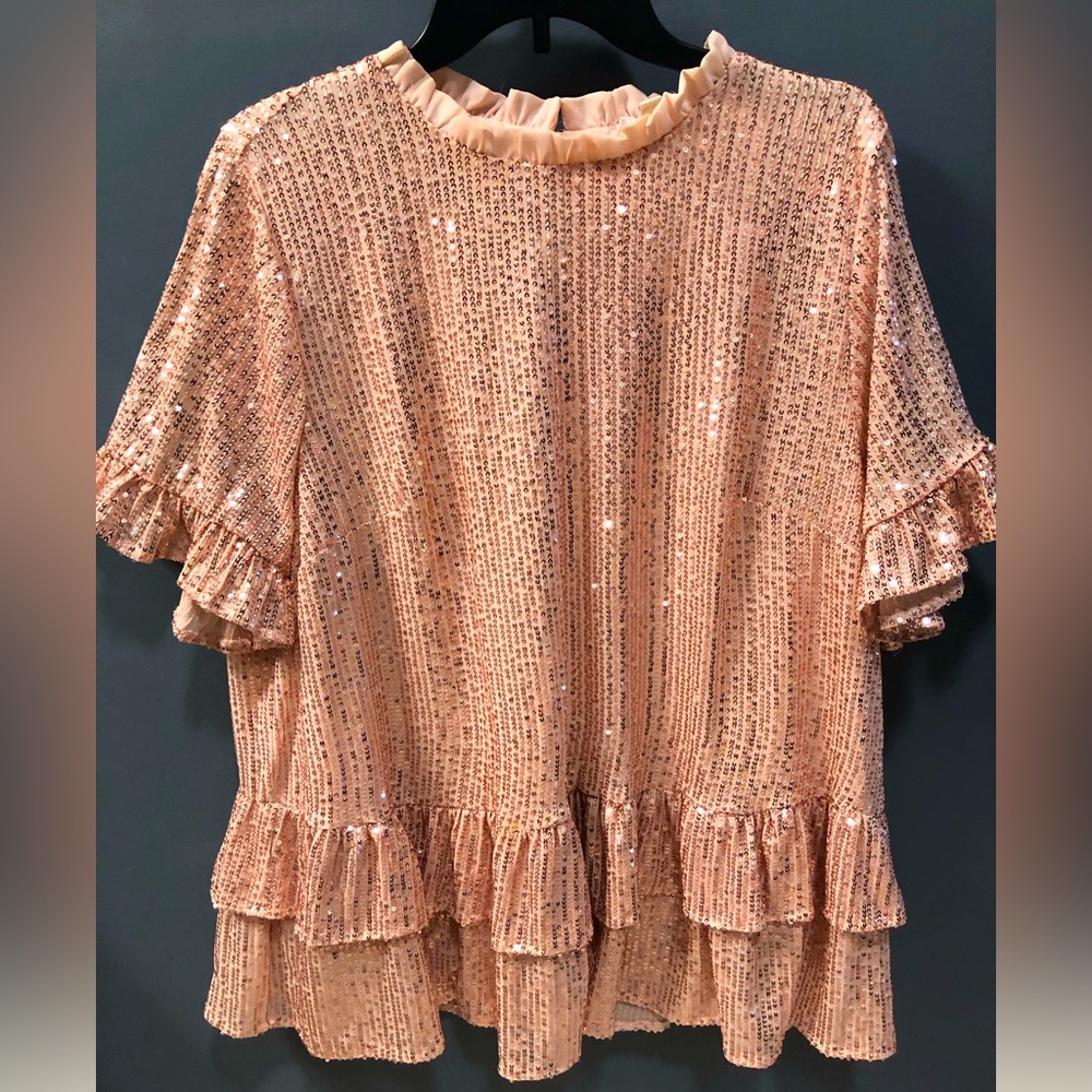 Rose Gold Sequin Shirt from Chic Soul, Size 1X.